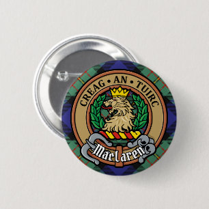 Badge Rond 5 Cm Clan MacLaren Crest sur Tartan