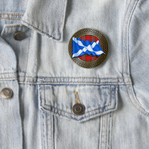 Badge Rond 5 Cm Clan MacLean Tartan Knot & Drapeau