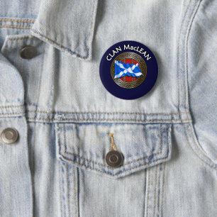 Badge Rond 5 Cm Clan MacLean Tartan Knot & Drapeau