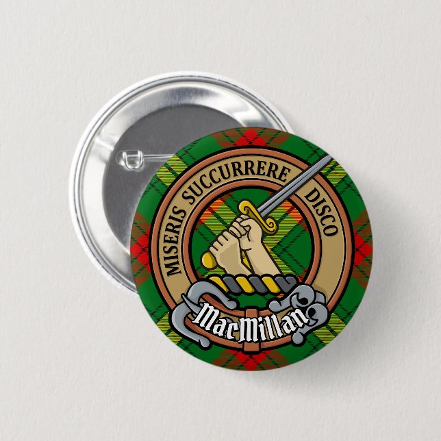 Badge Rond 5 Cm Clan MacMillan Crest sur Tartan (Devant & derrière)