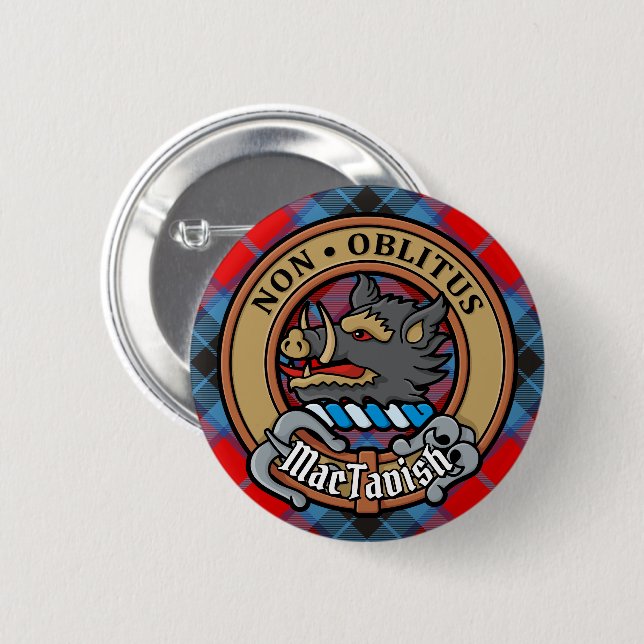 Badge Rond 5 Cm Clan MacTavish Crest sur Tartan (Devant & derrière)