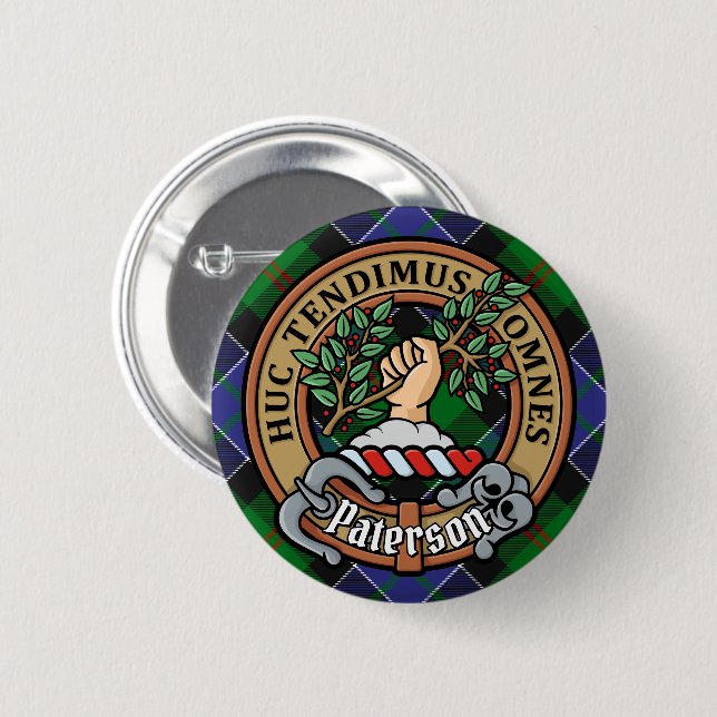 Badge Rond 5 Cm Clan Paterson Crest sur Tartan (Devant & derrière)