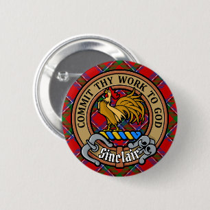 Badge Rond 5 Cm Clan Sinclair Crest sur Red Tartan