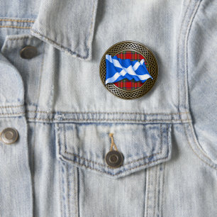Badge Rond 5 Cm Clan Stewart Tartan Knot & Flag