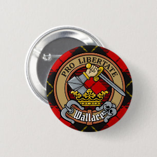 Badge Rond 5 Cm Clan Wallace Crest sur Tartan