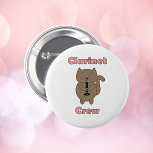 Badge Rond 5 Cm Clarinet Crew Chat Brown Rose drôle