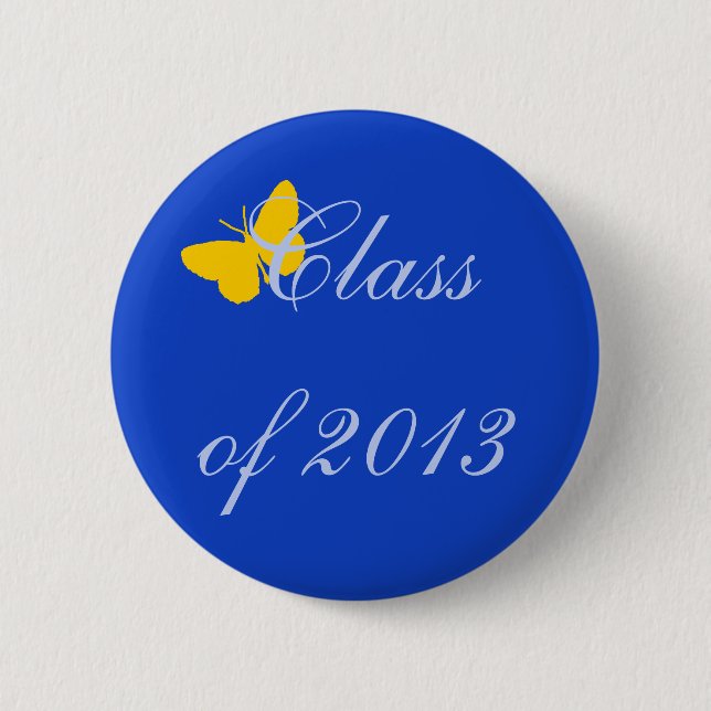 Badge Rond 5 Cm Classe 2013 - Papillon bleu et or (Devant)