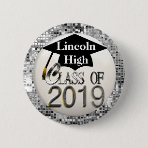 Badge Rond 5 Cm Classe argentée de paillettes du bouton 2019