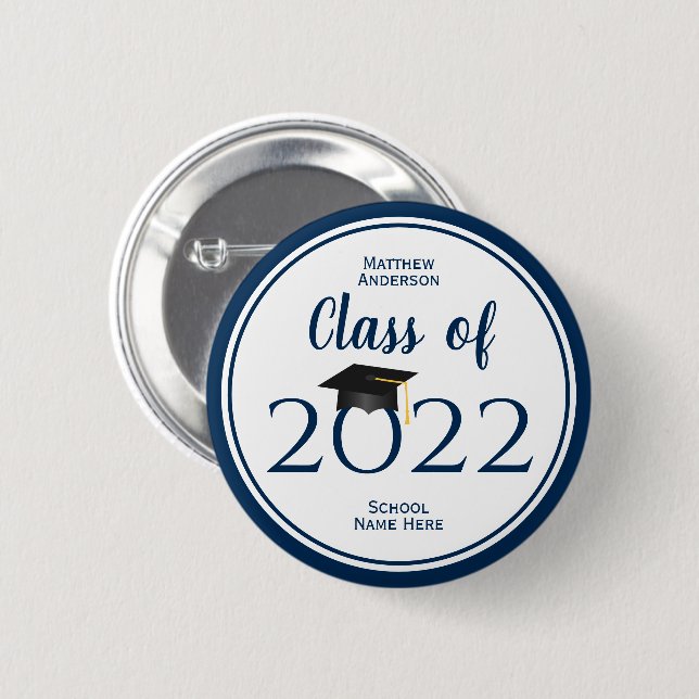 Badge Rond 5 Cm Classe de 2023 Simple Elegant Navy Blue Graduation (Devant & derrière)