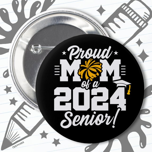 Badge Rond 5 Cm Classe de 2024 Graduation Cheer Mom Senior 2024 (Créateur téléchargé)