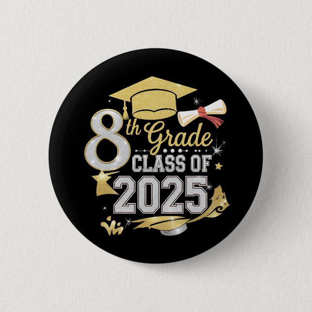 Badge Rond 5 Cm Classe de 8e année diplômée de la promotion 2025 (Devant)