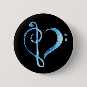 Badge Rond 5 Cm Classe de bande Bass et Treble Clef Heart