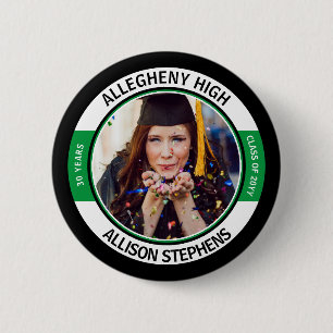 Badge Rond 5 Cm Classe Minimale Réunion Photo - Noir Vert Blanc