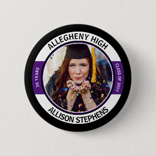 Badge Rond 5 Cm Classe Minimaliste - Photo Réunion - Noir Violet B