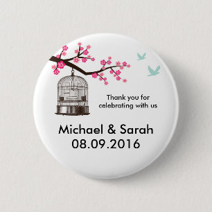 Badge Rond 5 Cm Classic Bird Cage et Merci rose Fleur