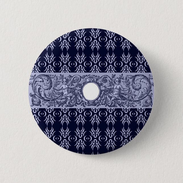 Badge Rond 5 Cm Classy Blue Baroque Motif par LeahG - cherubs (Devant)