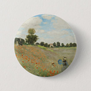Badge Rond 5 Cm Claude Monet Le Champ de coquelicots près d'Argent