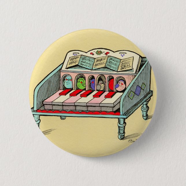 Badge Rond 5 Cm Clavecin actionné par oiseau (Devant)