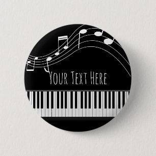 Badge Rond 5 Cm Clavier de piano et notes musicales