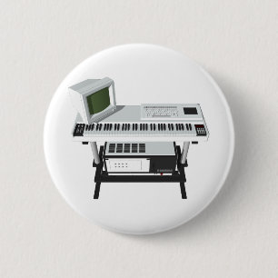 Badge Rond 5 Cm Clavier d'échantillonnage de style des années 80: 