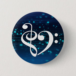 Badge Rond 5 Cm Clé de basse en acier Clé Coeur Bleu Cluster Nebul