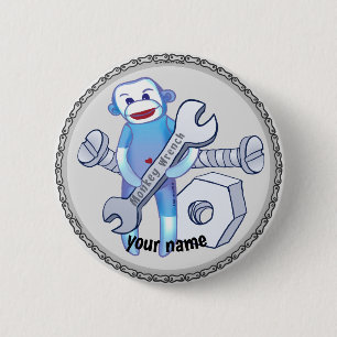 Badge Rond 5 Cm Clé de singe en chaussette bouton de mécanicien,