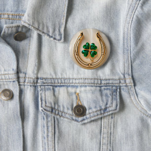Badge Rond 5 Cm Clé Lucky avec Gold Horseshoe