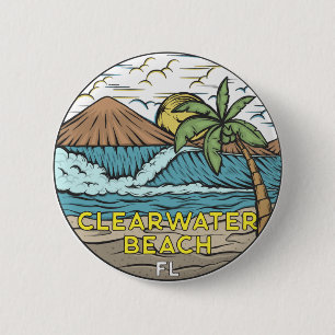 Badge Rond 5 Cm Clearwater Beach Florida Vintage