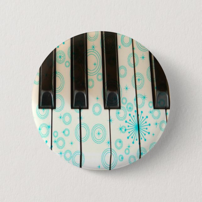 Badge Rond 5 Cm Clés de piano avec des cercles d'Aqua (Devant)