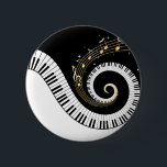 Badge Rond 5 Cm Clés de piano et notes de musique d'or<br><div class="desc">Conception musicale peu commune comportant des clés de tourbillonnement de piano avec les notes musicales d'or découlant du centre des clés. Cette conception ferait le cadeau parfait pour l'amant de piano et est disponible sur une collection de cadeaux et de produits de papier. sgb01</div>