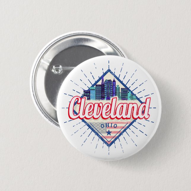 Badge Rond 5 Cm Cleveland Ohio États-Unis Skyline Vintage USA (Devant & derrière)