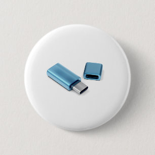Badge Rond 5 Cm Clin flash USB bleu-c