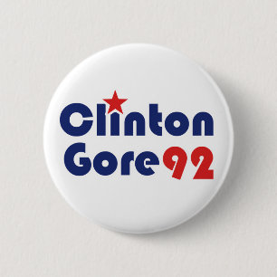 Badge Rond 5 Cm Clinton Gore 92 Démocrate Rétro