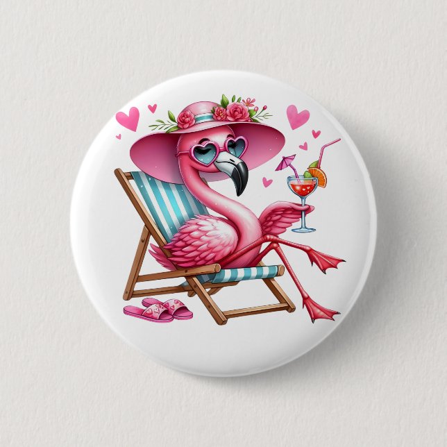 Badge Rond 5 Cm Clipart de Flamant rose mignonne (Devant)