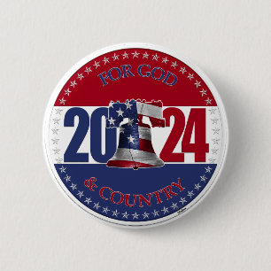 Badge Rond 5 Cm Cloche de la liberté 2024 pour Dieu et la Patrie