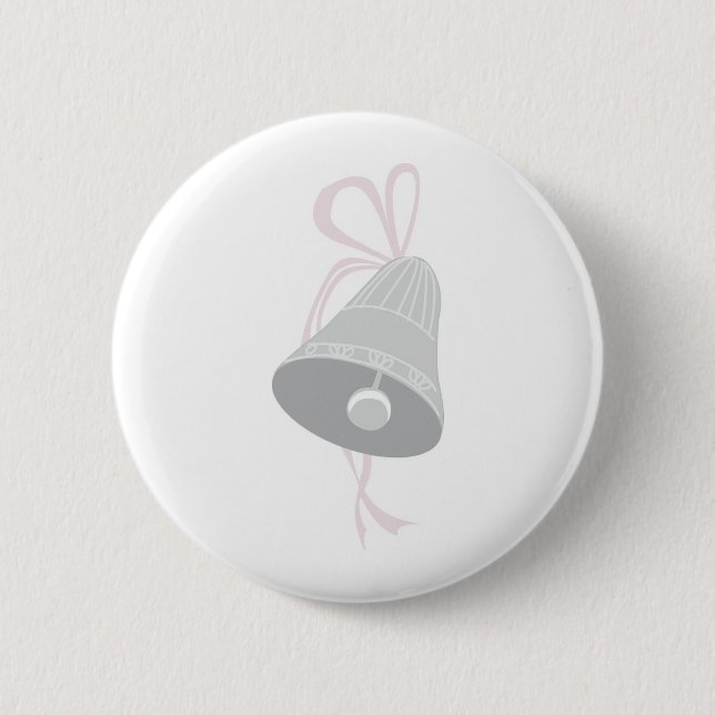 Badge Rond 5 Cm Cloche Mariage décorée d'argent avec Bow rose (Devant)