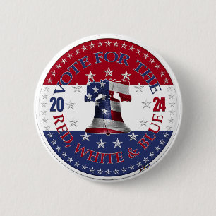 Badge Rond 5 Cm Cloche Rouge Blanche et Bleue Votez pour la cloche