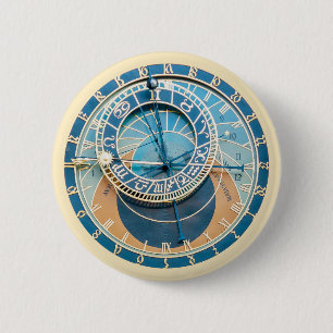 Badge Rond 5 Cm Closeup on Prague Astronomical Clock, Czech R.