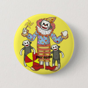 Badge Rond 5 Cm Clown Singe Chaussette