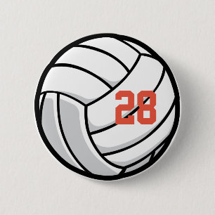 Badge Rond 5 Cm Club de fans de volley-ball Blanc Noir Orange Équi