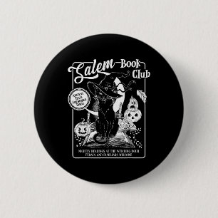 Badge Rond 5 Cm Club de livre de sorcière Rétro Halloween Chat noi
