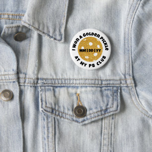 Badge Rond 5 Cm Club de Pickleball Golden Pickle Pailleté Personna