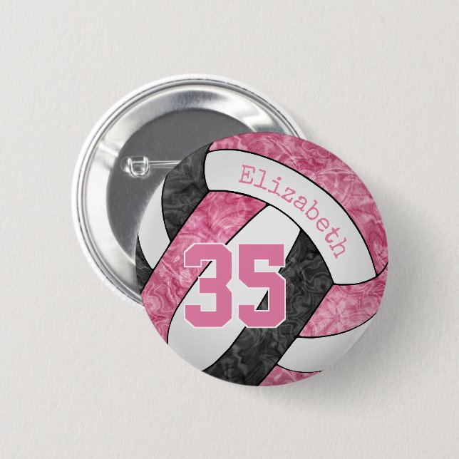 Badge Rond 5 Cm club de volley-ball noir rose couleurs (Devant & derrière)