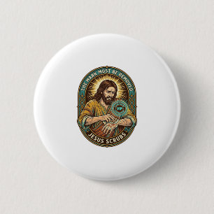 Badge Rond 5 Cm Club Jésus Tampon sur la main ne se lave pas Humou