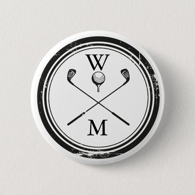 Badge Rond 5 Cm Clubs de golf à monogramme personnalisé (Devant)