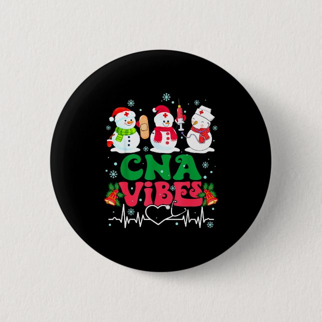 Badge Rond 5 Cm Cna Vibes Nurse Snowman Stethoscope Santa Funny Ch (Devant)