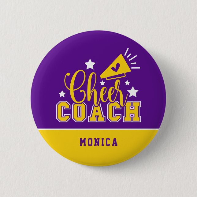 Badge Rond 5 Cm Coach Cheer personnalisé violet et jaune (Devant)