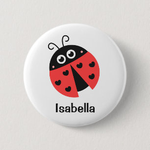 Badge Rond 5 Cm Coccinelle rouge et noire mignonne avec des coeurs
