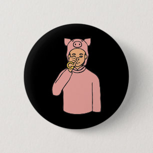 Badge Rond 5 Cm Cochon Animal ASL Geste Mains Sourde Perte d'audit