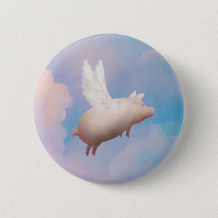 Badge Rond 5 Cm cochon avec bouton ailes